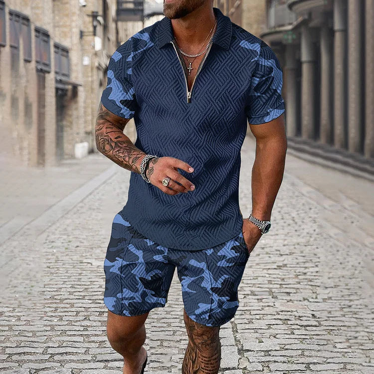 Camouflage-Poloshirt und -Shorts Set