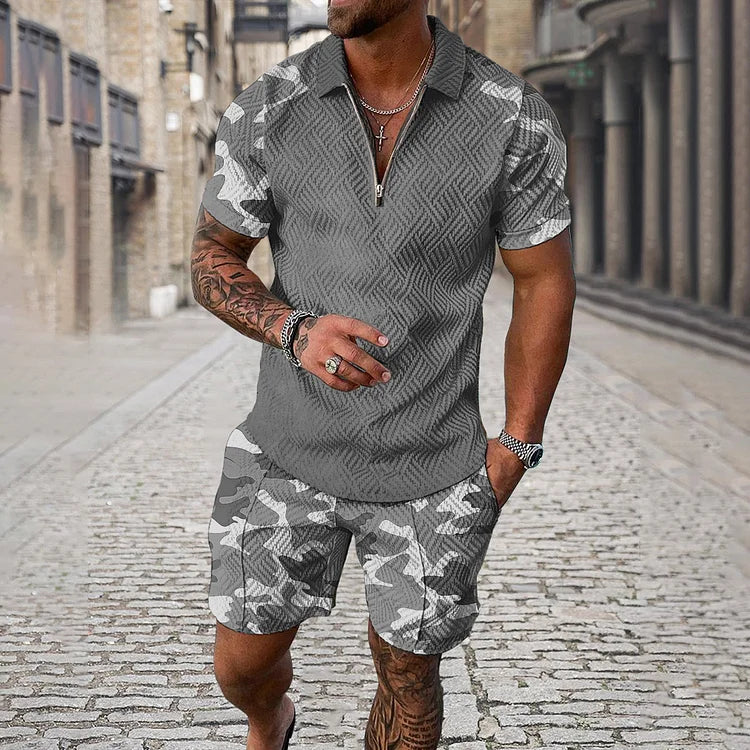 Camouflage-Poloshirt und -Shorts Set