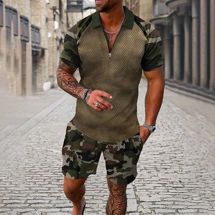 Camouflage-Poloshirt und -Shorts Set