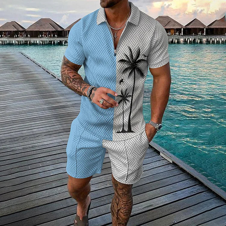 Poloshirt und Shorts-Kombination mit Kokosnussbaum-Muster