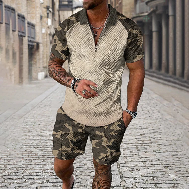 Camouflage-Poloshirt und -Shorts Set
